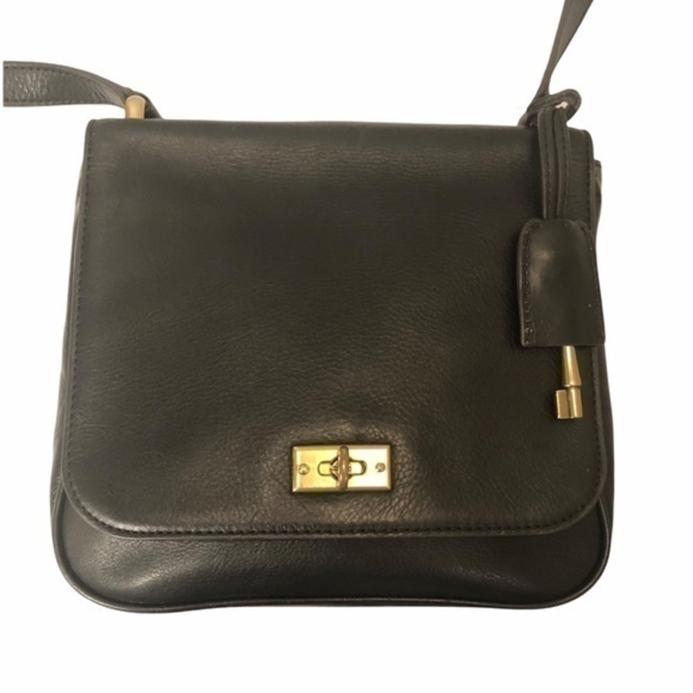 Fossil black leather flap crossbody bag